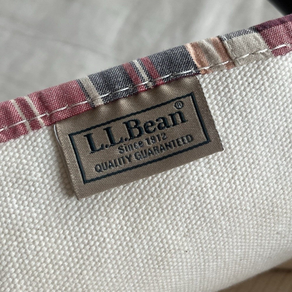 Vintage L.L. Bean Plaid Patchwork Leather Handle Tote Canvas - Picture 4 of 9